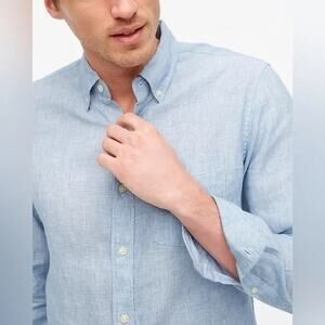 J. Crew 2024 Linen Cotton Blend Slim Button Down Shirt Blue AL179 Men's Small